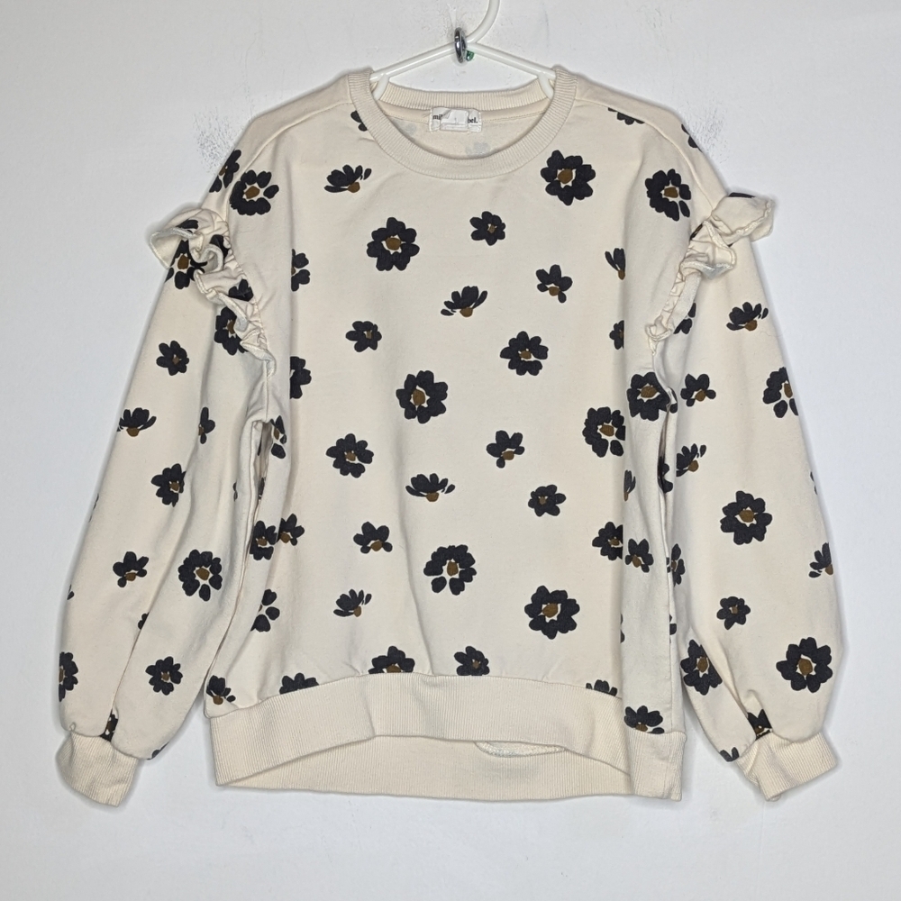 Miles The Label Cream Black Floral Ruffle Long Sleeve Sweatshirt 6X